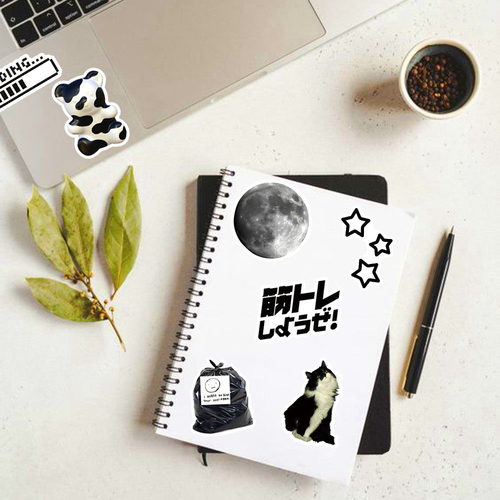 Wholesale PVC Waterproof Adhesive Black and White Graffiti Stickers